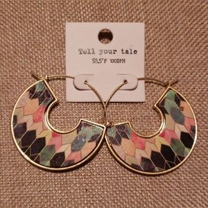 Multicolor Chevron boho Style Gold & Wood Earrings